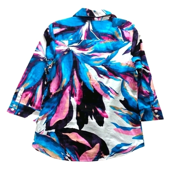 Dana Buchman Women's Bold Floral Print Button Front Shirt - Picture 2 of 4